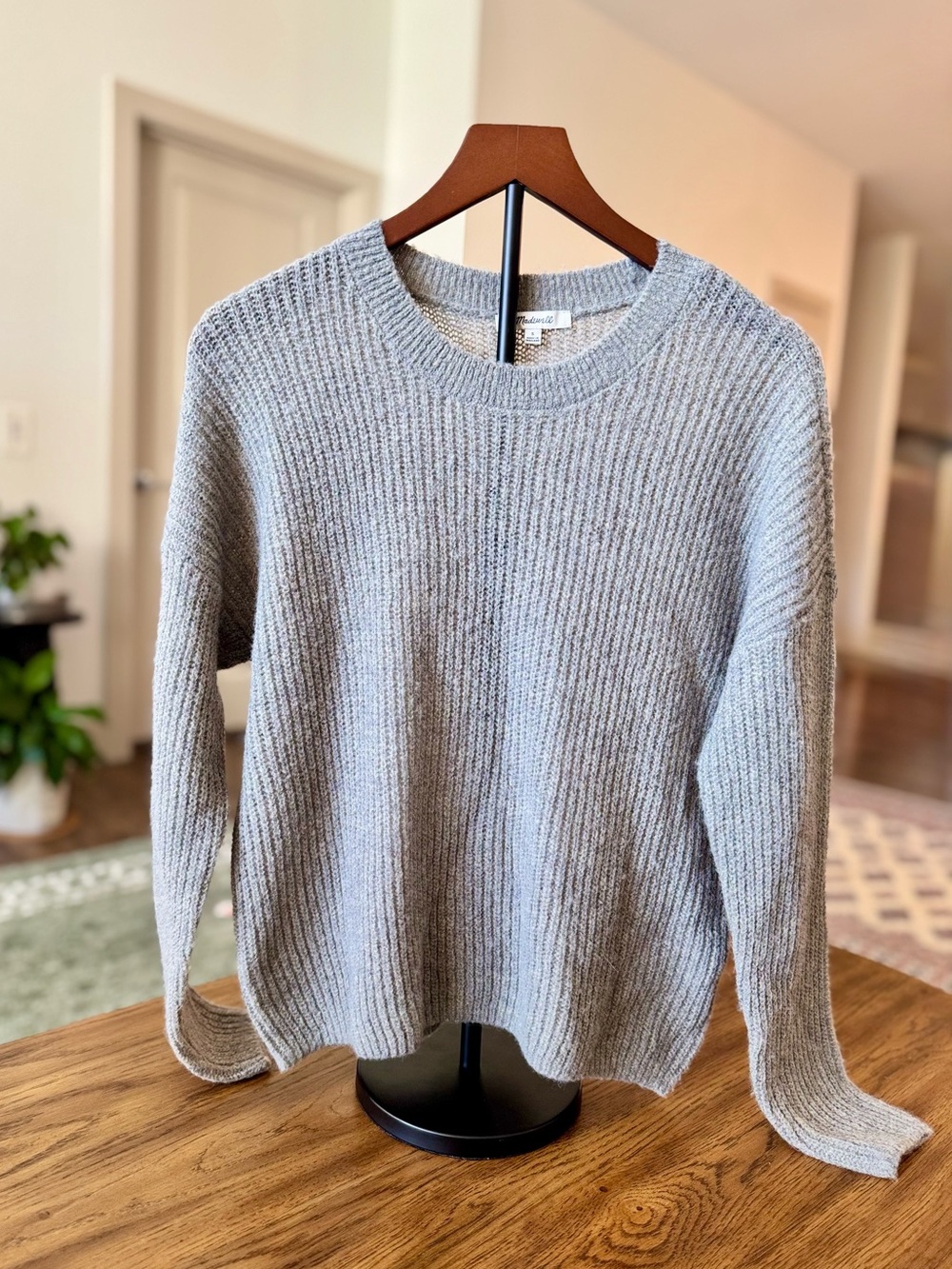 Madewell Light Gray Ribbed Crewneck Sweater